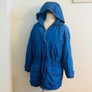 Eddie Bauer Vintage Blue Hooded Parka Jacket Womens Medium Drawstring Waist